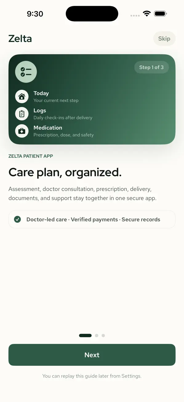 Zelta app care plan